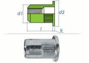 M8 x 10,9 x 16mm Blindnietmutter Flachkopf Edelstahl A2...