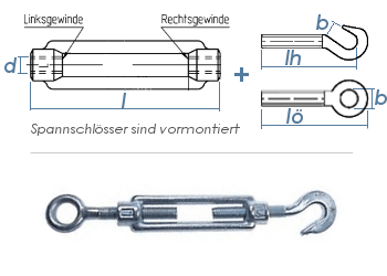 M6 Spannschloss mit Haken u. Öse verzinkt gem. DIN1480 (1 Stk.)