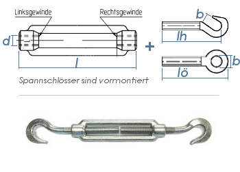 M12 Spannschloss mit 2 Haken verzinkt gem. DIN1480 (1 Stk.)