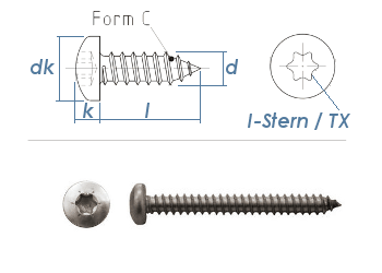 3,5 x 13mm Blechschrauben Linsenkopf TX verzinkt  DIN7981-C  (100 Stk.)