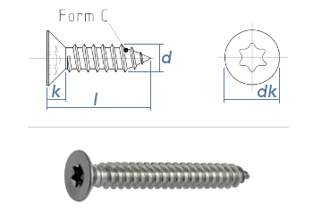 2,9 x 13mm Blechschrauben Senkkopf TX verzinkt  DIN7982-C  (100 Stk.)