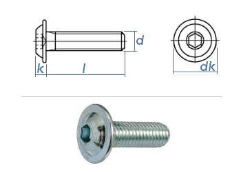 M5 x 20mm Linsenflachkopfschraube m. Flansch ISK ISO7380-2 Stahl verzinkt FKL10.9 (10 Stk.)