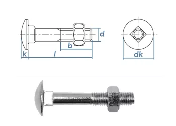 M10 x 110mm Torbandschrauben DIN603 Stahl verzinkt (1 Stk.)