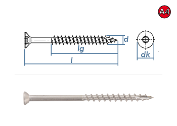 4 x 60mm Holzbauschrauben TX Senkkopf Edelstahl A4  (10 Stk.)