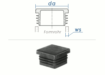 60 x 60mm / WS:1,5-4mm Lamellenstopfen quadratisch PE schwarz (1 Stk.)