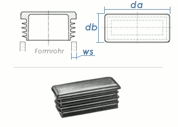 20 x 10mm / WS:1-2mm Lamellenstopfen rechteckig PE schwarz (10 Stk.)