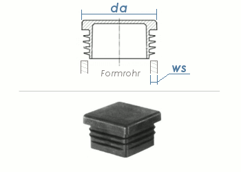 30 x 30mm / WS:2,5-4,5mm Lamellenstopfen quadratisch PE schwarz (10 Stk.)