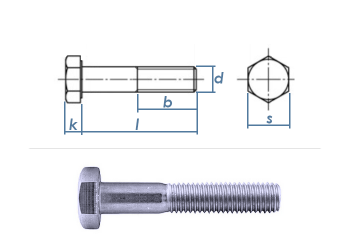 M16 x 150mm Sechskantschrauben DIN931 Teilgewinde Stahl verzinkt FKL 8.8 (1 Stk.)