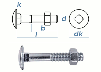 M5 x 55mm Torbandschrauben DIN603 Stahl verzinkt (10 Stk.)