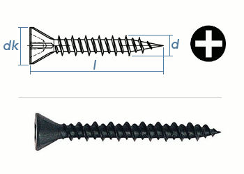 3,9 x 30mm Faserplattenschrauben HI-LO Stahl phosphatiert (100 Stk.)