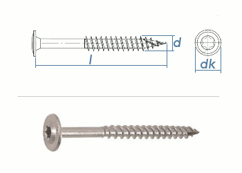 6 x 60mm Holzbauschrauben TX Tellerkopf Edelstahl A2  (10 Stk.)