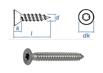 2,9 x 22mm Blechschrauben Senkkopf TX Edelstahl A2 DIN7982 (100 Stk.)