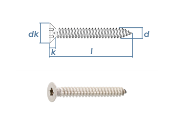 4,2 x 13mm Blechschrauben Senkkopf TX Edelstahl A2 DIN7982 (100 Stk.)